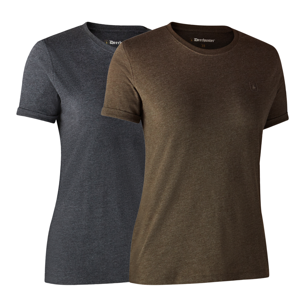 Deerhunter Ladies basic t-shirt in a pack of 2 Brown Leaf Melange