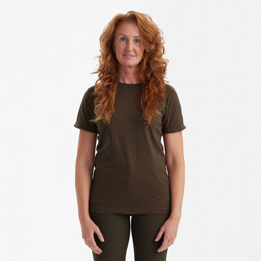 Deerhunter Ladies basic t-shirt in a pack of 2 Brown Leaf Melange