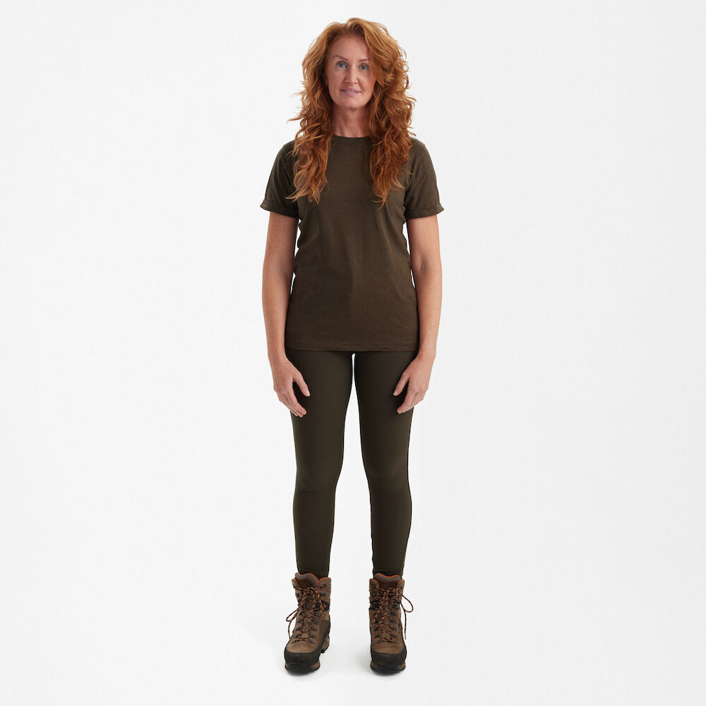 Deerhunter Ladies basic t-shirt in a pack of 2 Brown Leaf Melange