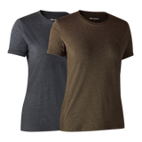 Deerhunter Ladies basic t-shirt in a pack of 2 Brown Leaf Melange